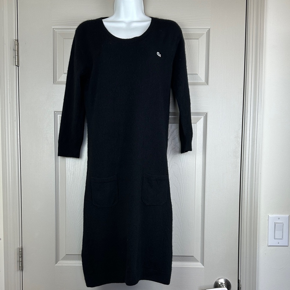 Lacoste Women's Cashmere Dress Round Neck Patch Pockets 3/4 Sleeves Size M